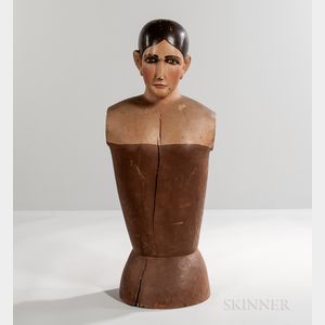 Large Carved and Painted Wood and Gesso Half-length Mannequin
