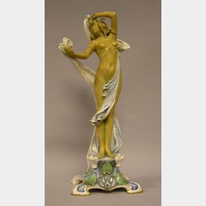 Art Nouveau Austrian Gilt and Iridescent Glazed Porcelain Female Nude Figural