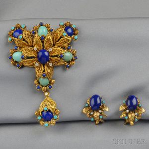 18kt Gold, Lapis, and Turquoise Suite