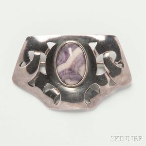 Arts and Crafts Sterling Silver and Hardstone Brooch