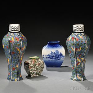 Four Doulton Transfer Printed Vases