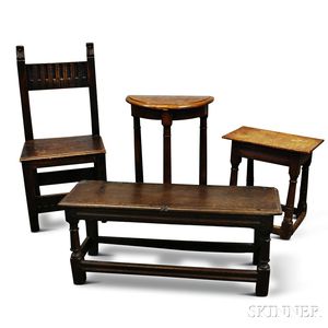 Four English Carved Oak Furniture Items