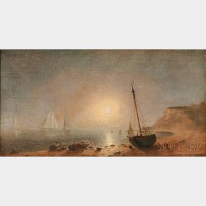 John Adams Parker (American, 1837-1900) Quiet Harbor, Sun Breaking Through