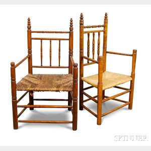 Turned Maple and Oak Carver's Chairs