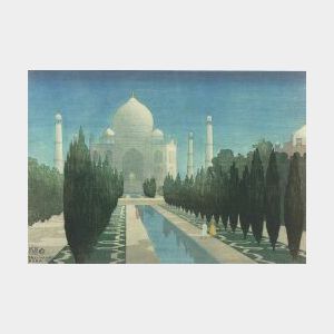Charles W. Bartlett (British, 1860-1940) Lot of Three Views of India: Taj Mahal Sunset, Prayers at Sunset