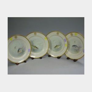Set of Four Lenox Porcelain Handpainted Fish Plates