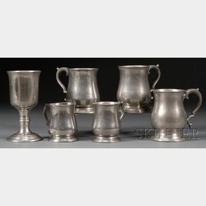 Five Pewter Mugs and a Chalice
