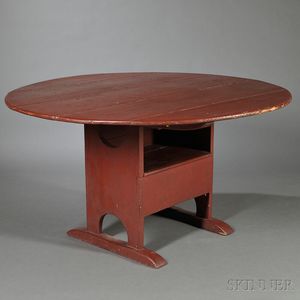 Red-painted Shoe-foot Hutch Table
