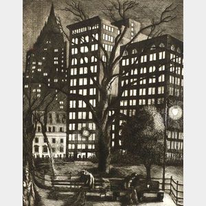 Ernest Fiene (American, 1894-1965) City Lights (Madison Square Park)