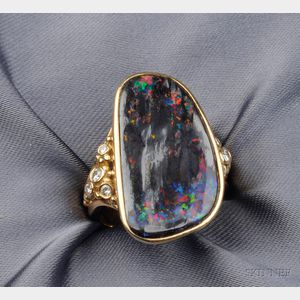 18kt Gold, Boulder Opal, and Diamond Ring