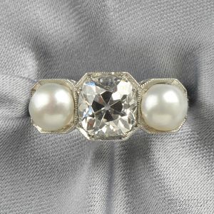 Art Deco Platinum, Diamond, and Pearl Ring