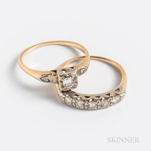 Two 14kt Gold and Diamond Rings