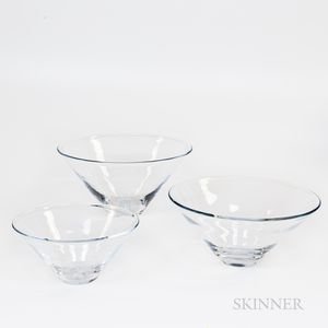 Set of Three Simon Pearce Glass Bowls
