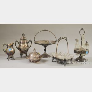 Six Silver Plated Bright-cut Serving Items