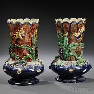 Pair of Palissy-type Earthenware Vases