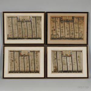 The Road From London to Lands End, John Ogilby (1600-1676) Four Framed Maps.