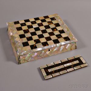 Mother-of-pearl and Shell Veneer Chess Board/Box