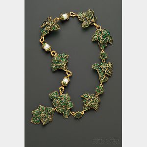 Vintage Colored Glass Leaf Necklace, Maison Gripoix