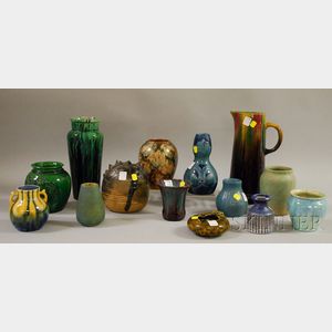 Fourteen Pieces of Assorted Glazed Art Pottery