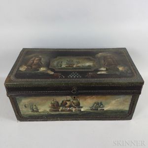 Chinese Export Brass-bound and Paint-decorated Leather and Camphorwood Box