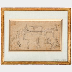 Continental School, 19th Century Study of Horses and Carriage.