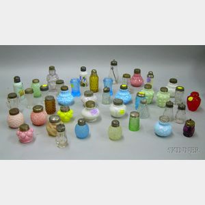 Collection of Forty-two Victorian Colored and Colorless Molded Art Glass Salt and Pepper Shakers.