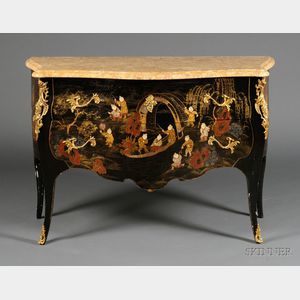 Louis XV Style Bronze-mounted and Marble-top Black Japanned Commode