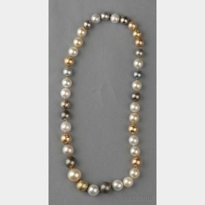 Multicolored Tahitian Pearl and Diamond Necklace