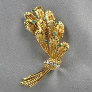 18kt Gold, Emerald, and Diamond Spray Brooch, Cartier