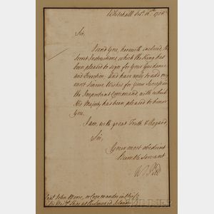 Pitt, William, 1st Earl of Chatham (1708-1778) Letter Signed, 16 October 1758.