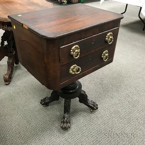 Late Federal Mahogany Veneer Three-drawer Sewing Stand