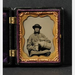 Ninth Plate Ambrotype Portrait of Man Pouring a Milk Can