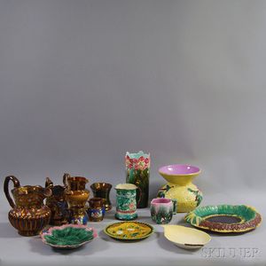 Group of Copper Lustre and Majolica Ceramic Tableware
