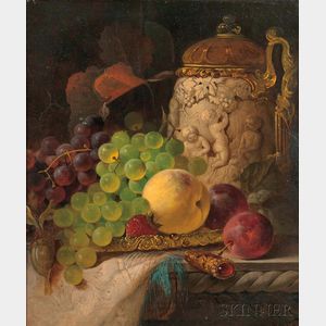 James Poulton (British, fl. 1844-1859) Still Life with Fruit and Tankard