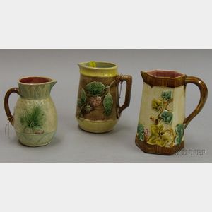 Frie Onnaing French Majolica Pitcher and Two Other Majolica Pitchers. 