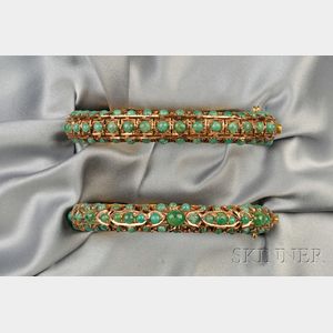 Pair of Gold and Emerald Bracelets