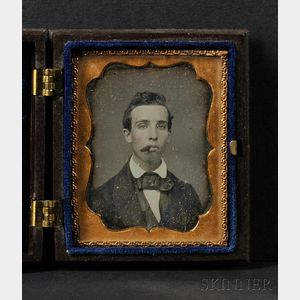 Ninth Plate Daguerreotype Portrait of a Young Man with a Cigar
