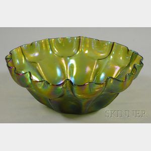 Loetz-type Iridescent Shaped Art Glass Bowl