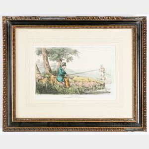 Pair of Hand-colored Sporting Etchings: Fly Fishing