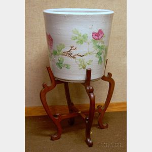 Chinese Export Porcelain Planter with Hardwood Stand