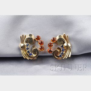 Retro 14kt Gold, Citrine, and Sapphire Earclips, Tiffany & Co.