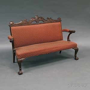 Chippendale-style Carved Mahogany Upholstered Settee