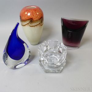 Baccarat Colorless Glass Ashtray, an Orrefors Bowl, and Three Art Glass Items