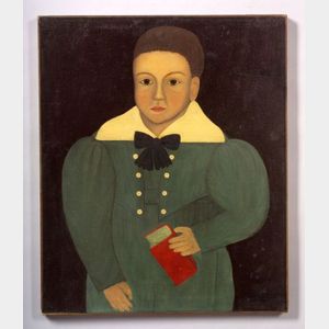 American School, 19th Century Portrait of a Boy Holding a Red Book.