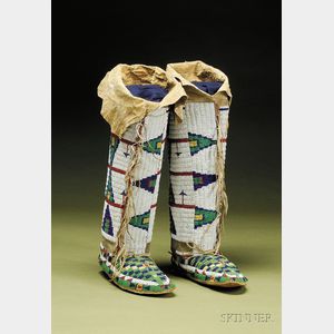 Central Plains Beaded Hide Woman's High-top Moccasins