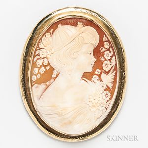 Large 14kt Gold-mounted Shell Cameo