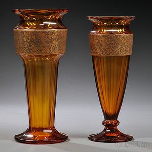 Two Smokey Amber Colored Moser Glass Vases