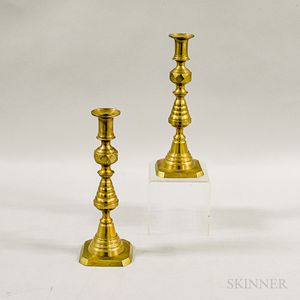 Pair of Turned Brass Beehive Candlesticks