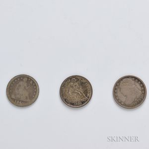 1835 Capped Bust Dime and an 1845 and 1861 Seated Liberty Dime