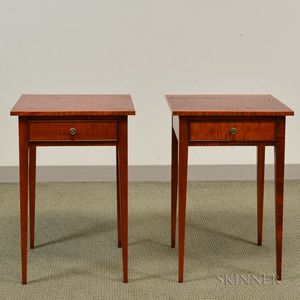 Pair of Eldred Wheeler Federal-style Tiger Maple One-drawer Stands